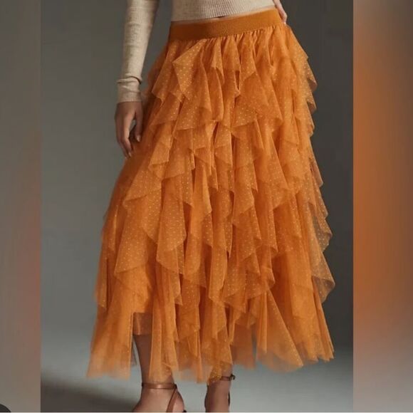 Anthropologie Cheri Tulle MIDI Skirt- Terracotta NWOT - Picture 1 of 3